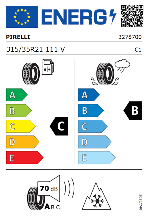 Tyre Label for Pirelli Scorpion Winter 315/35R21 111V