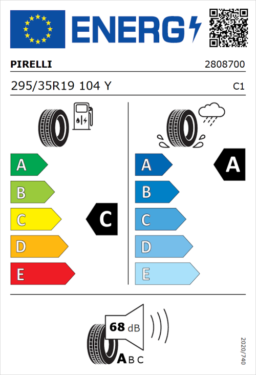 Tyre Label for Pirelli P Zero (PZ4) Sport Car 295/35R19 104Y