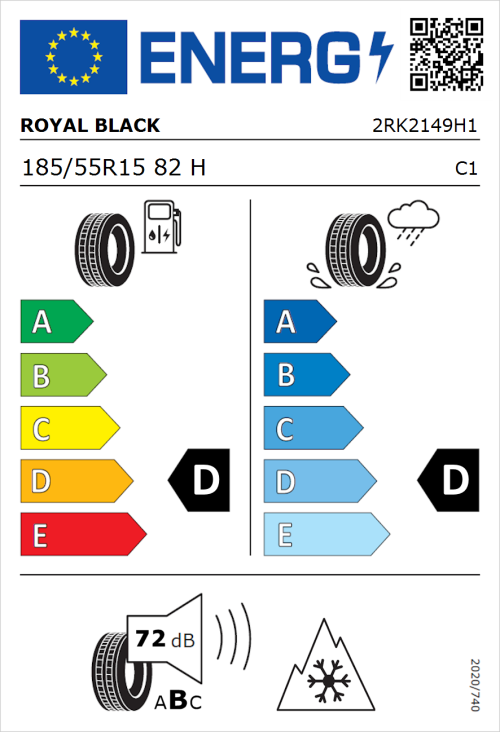 Tyre Label for Royal Black Winter HP 185/55R15 82H