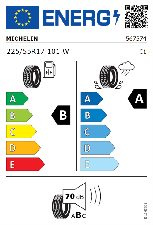 Tyre Label for Michelin Primacy 4+ 225/55R17 101W