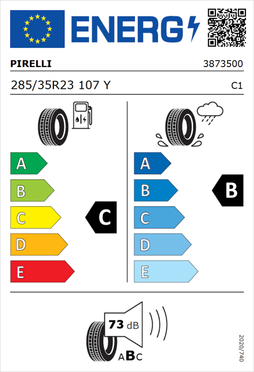 Tyre Label for Pirelli P Zero (PZ4) Sport Car 285/35R23 107Y