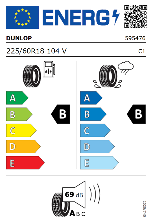 Tyre Label for Dunlop Sport Response 225/60R18 104V
