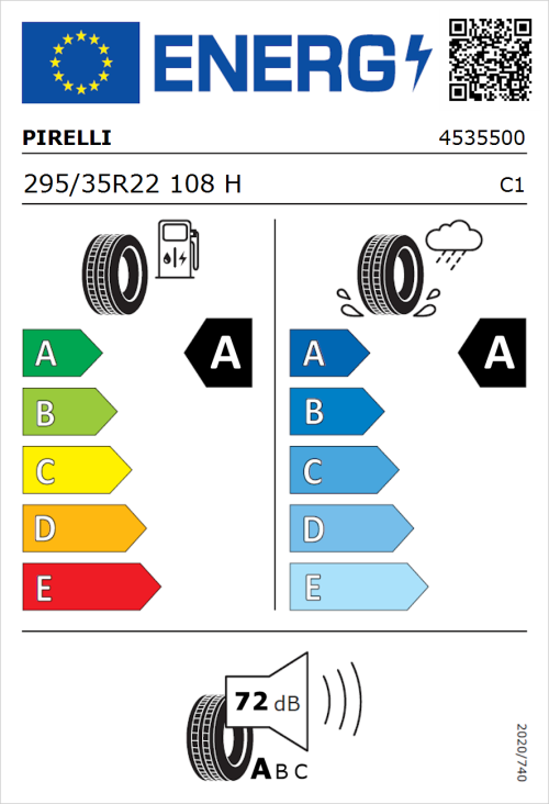 Tyre Label for Pirelli Scorpion 295/35R22 108H
