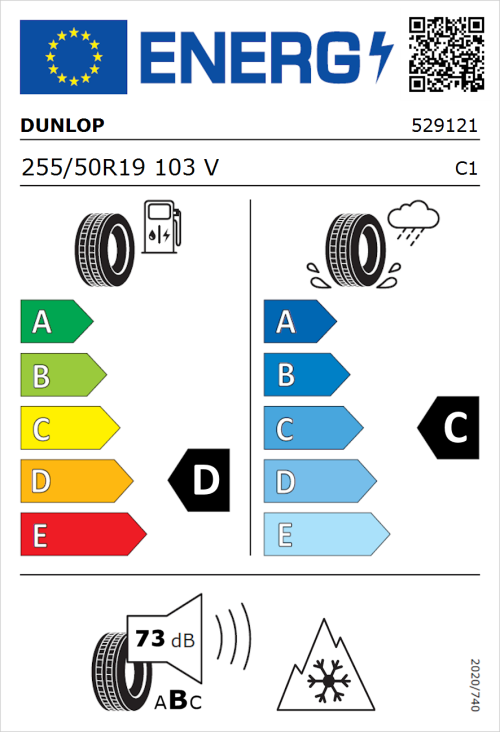 Tyre Label for Dunlop SP Winter Sport 4D 255/50R19 103V