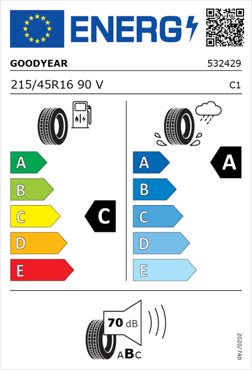 Tyre Label for Goodyear EfficientGrip Performance 215/45R16 90V