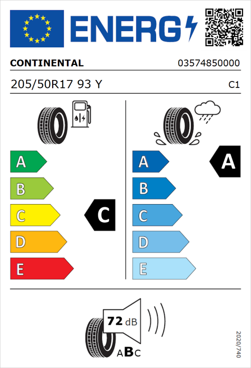 Tyre Label for Continental PremiumContact 6 205/50R17 93Y