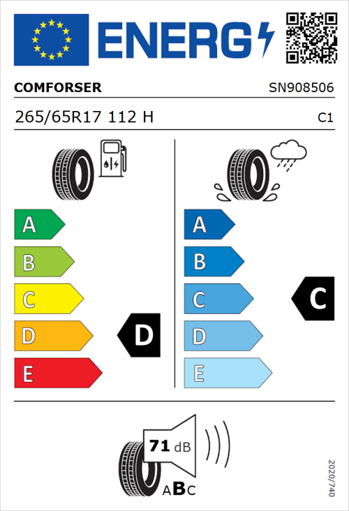 Tyre Label for Comforser CF2000 265/65R17 112H