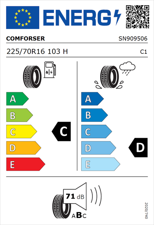 Tyre Label for Comforser CF2000 225/70R16 103H